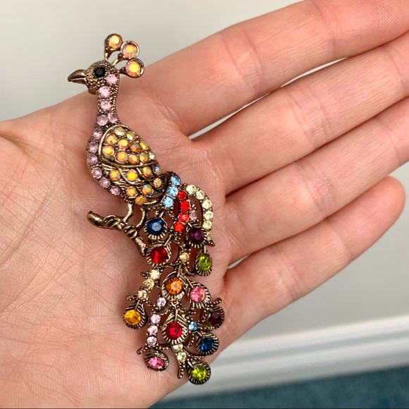 Fancy rhinestone peacock multi-colour brooch, EUC - Picture 5 of 5